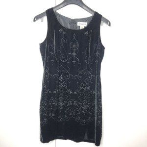 90s Vintage Embossed Velvet Dress Black Sleeveless